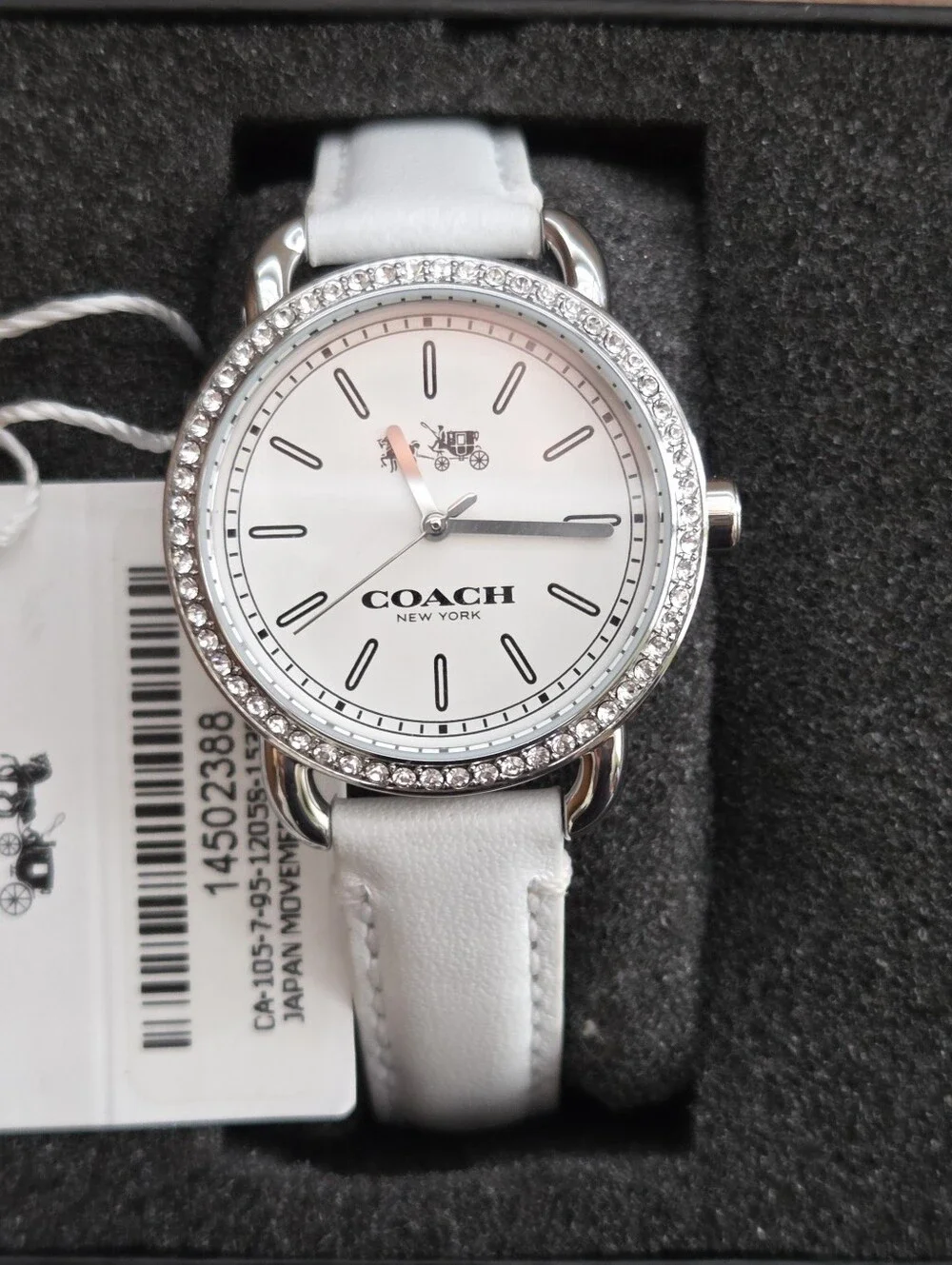 COACH White Leather Watch with Crystal Bezel
